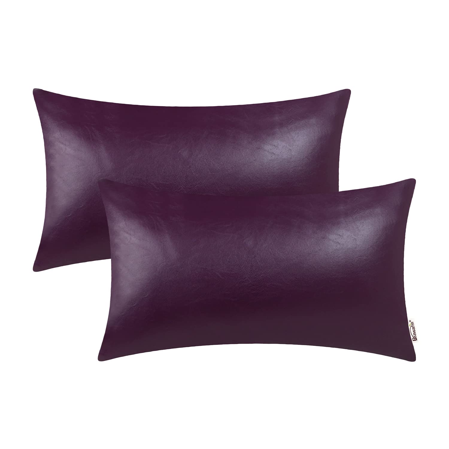 Brawarm Faux Leather Throw Pillow Covers 12 X 20 Inches - Purple Leather Lumbar Pilow Covers Pack Of 2, Solid Dyed Leather Pillo